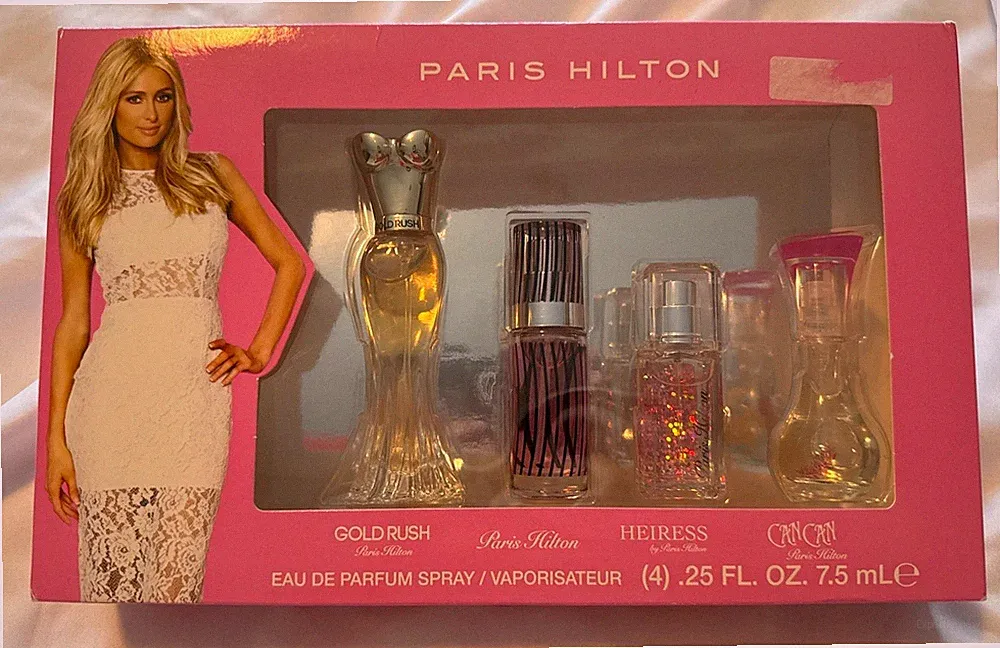 Paris Hilton 4pc Travel Perfume Set Gold Rush Can Can Paris Hilton Heiress NEW